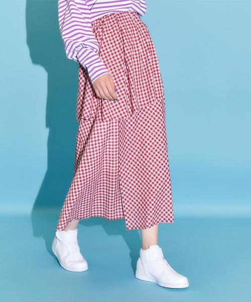 Another Edition（アナザーエディション）の「ギンガムCHKアシンメトリーロングスカート ◆（スカート・レディース・ブラック/レッド・FREE）」の15枚目の写真