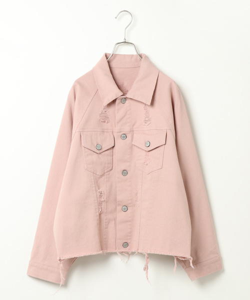 VENCEEXCHANGE（ヴァンスエクスチェンジ）の「ラグランスリーブダメージGジャン（デニムジャケット・レディース・ピンク/ブルー/ブラック・MEDIUM）」の3枚目の写真