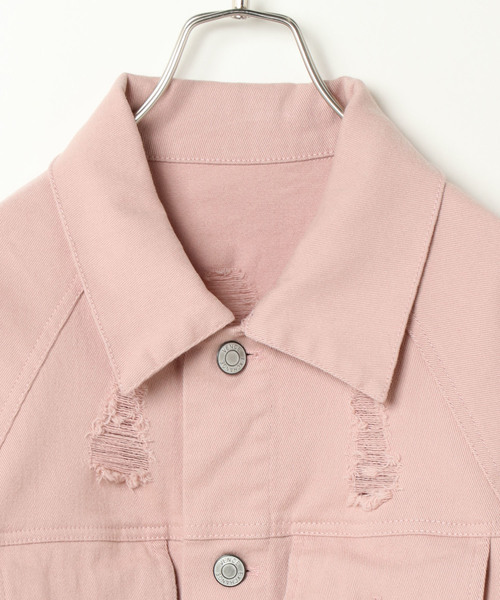 VENCEEXCHANGE（ヴァンスエクスチェンジ）の「ラグランスリーブダメージGジャン（デニムジャケット・レディース・ピンク/ブルー/ブラック・MEDIUM）」の4枚目の写真