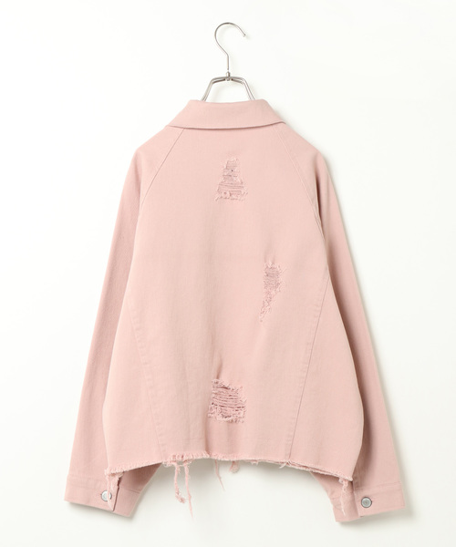 VENCEEXCHANGE（ヴァンスエクスチェンジ）の「ラグランスリーブダメージGジャン（デニムジャケット・レディース・ピンク/ブルー/ブラック・MEDIUM）」の5枚目の写真