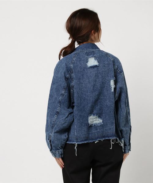 VENCEEXCHANGE（ヴァンスエクスチェンジ）の「ラグランスリーブダメージGジャン（デニムジャケット・レディース・ピンク/ブルー/ブラック・MEDIUM）」の15枚目の写真