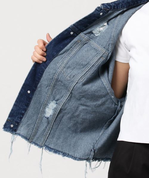 VENCEEXCHANGE（ヴァンスエクスチェンジ）の「ラグランスリーブダメージGジャン（デニムジャケット・レディース・ピンク/ブルー/ブラック・MEDIUM）」の16枚目の写真