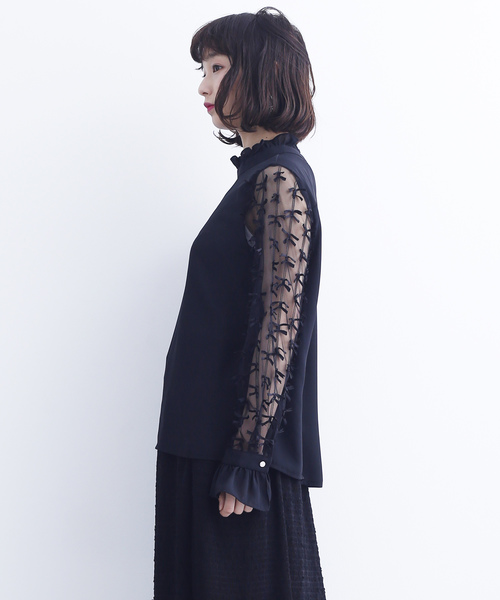 merlot plus（メルロープリュス）の「リボンチュール袖ブラウス6493（シャツ/ブラウス・レディース・ブラック/アイボリー・FREE）」の10枚目の写真