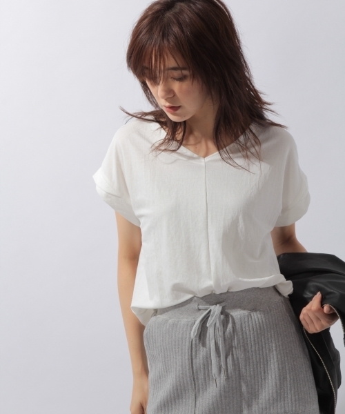 laboratory work（ラボラトリーワーク）の「バックタックユルＶネックプルオーバー（Tシャツ/カットソー・レディース・ホワイト/ブラック/オレンジ・MEDIUM）」の2枚目の写真