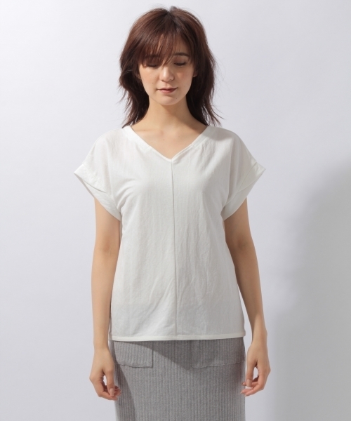 laboratory work（ラボラトリーワーク）の「バックタックユルＶネックプルオーバー（Tシャツ/カットソー・レディース・ホワイト/ブラック/オレンジ・MEDIUM）」の8枚目の写真