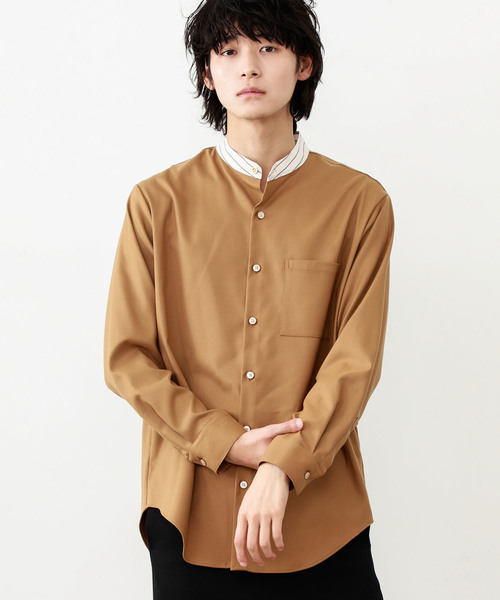 STUDIOUS（ステュディオス）の「【STUDIOUS】ソフトウォームクロスクレリックバンドカラーシャツ（シャツ/ブラウス・メンズ・ダークグレー/ベージュ/ネイビー・1/2/3）」の3枚目の写真