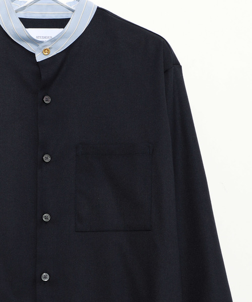 STUDIOUS（ステュディオス）の「【STUDIOUS】ソフトウォームクロスクレリックバンドカラーシャツ（シャツ/ブラウス・メンズ・ダークグレー/ベージュ/ネイビー・1/2/3）」の7枚目の写真