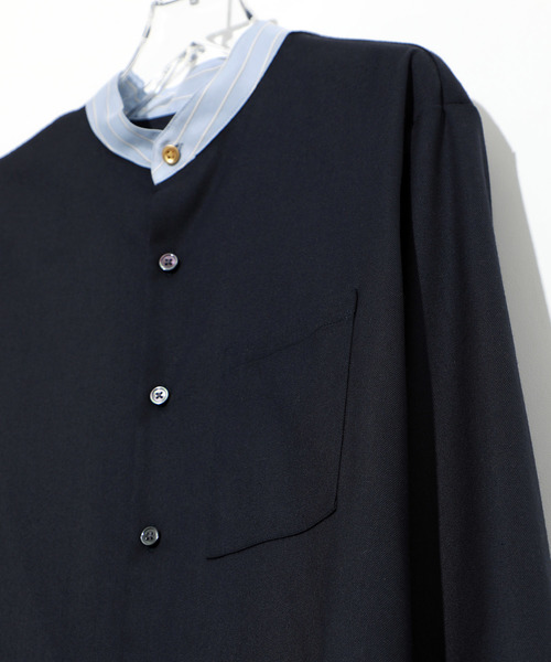 STUDIOUS（ステュディオス）の「【STUDIOUS】ソフトウォームクロスクレリックバンドカラーシャツ（シャツ/ブラウス・メンズ・ダークグレー/ベージュ/ネイビー・1/2/3）」の10枚目の写真