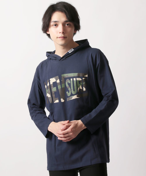 NEV(ネブ)の「プリント7分袖BIGプルオーバーパーカー(パーカー・メンズ・ブラック/ネイビー/オフホワイト/カーキ/ターコイズブルー/ホワイト系その他/ブルー系その他/レモンイエロー・M/L/XL)」の5枚目の写真