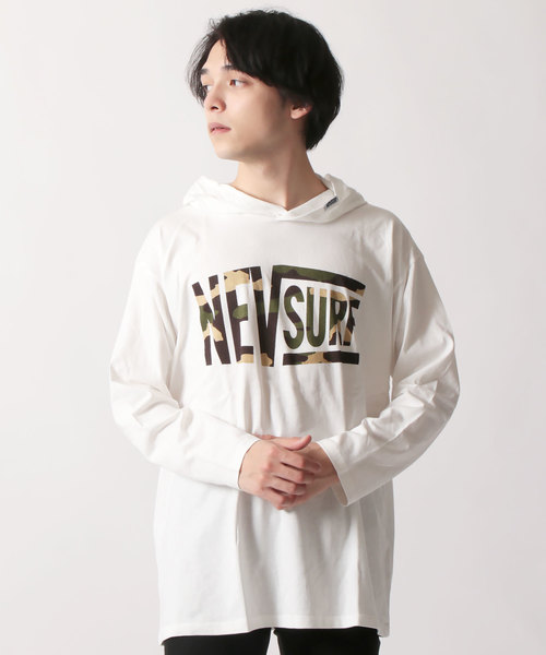 NEV(ネブ)の「プリント7分袖BIGプルオーバーパーカー(パーカー・メンズ・ブラック/ネイビー/オフホワイト/カーキ/ターコイズブルー/ホワイト系その他/ブルー系その他/レモンイエロー・M/L/XL)」の2枚目の写真