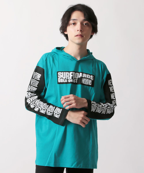 NEV(ネブ)の「プリント7分袖BIGプルオーバーパーカー(パーカー・メンズ・ブラック/ネイビー/オフホワイト/カーキ/ターコイズブルー/ホワイト系その他/ブルー系その他/レモンイエロー・M/L/XL)」の6枚目の写真