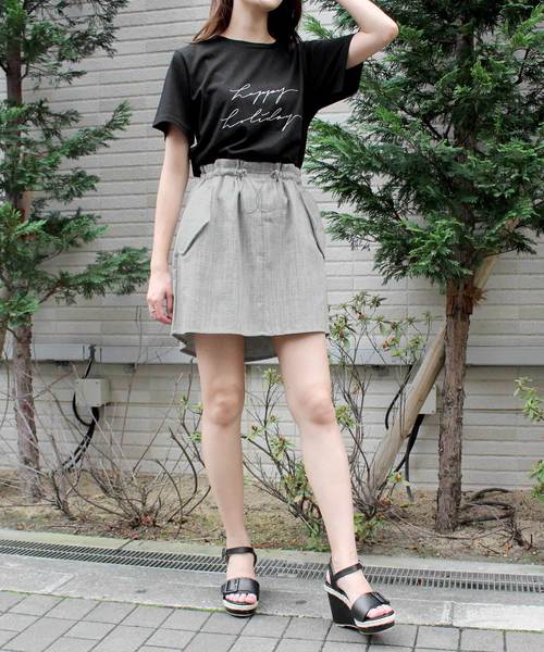 MODE ROBE（モードローブ）の「ドロストリネンミニスカート（スカート・レディース・グレー/ブラウン/ベージュ・FREE）」の5枚目の写真