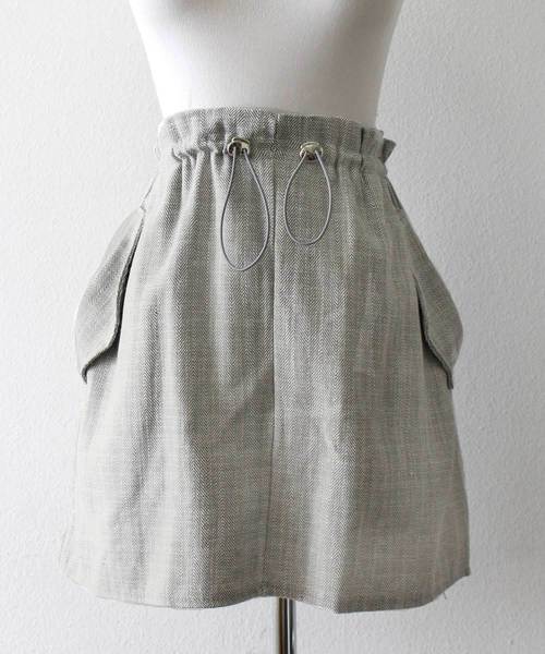 MODE ROBE（モードローブ）の「ドロストリネンミニスカート（スカート・レディース・グレー/ブラウン/ベージュ・FREE）」の10枚目の写真