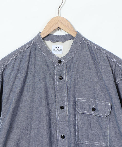 coen（コーエン）の「ワークバンドカラーロングオーバーシャツ（シャツ/ブラウス・メンズ・ネイビー/ホワイト・LARGE/X-LARGE/MEDIUM/SMALL）」の20枚目の写真