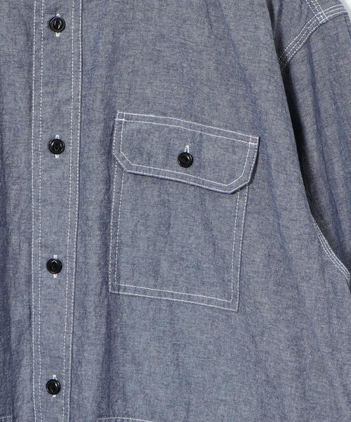 coen（コーエン）の「ワークバンドカラーロングオーバーシャツ（シャツ/ブラウス・メンズ・ネイビー/ホワイト・LARGE/X-LARGE/MEDIUM/SMALL）」の14枚目の写真