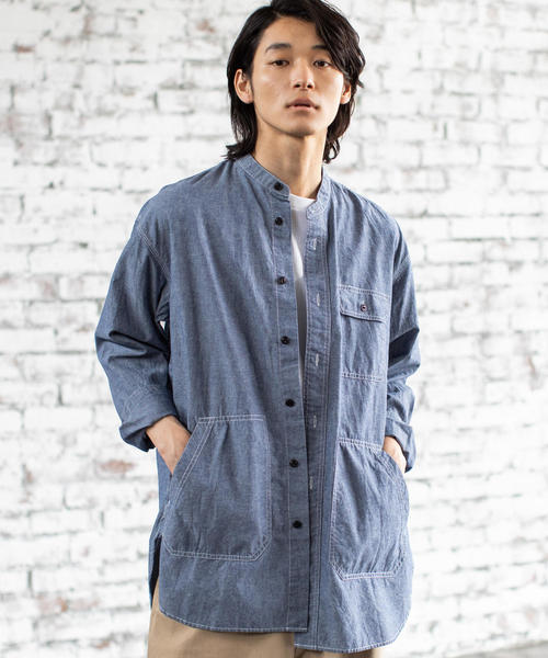 coen（コーエン）の「ワークバンドカラーロングオーバーシャツ（シャツ/ブラウス・メンズ・ネイビー/ホワイト・LARGE/X-LARGE/MEDIUM/SMALL）」の13枚目の写真