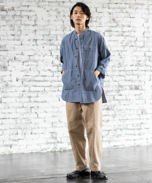 coen（コーエン）の「ワークバンドカラーロングオーバーシャツ（シャツ/ブラウス・メンズ・ネイビー/ホワイト・LARGE/X-LARGE/MEDIUM/SMALL）」の5枚目の写真