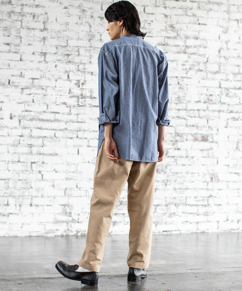 coen（コーエン）の「ワークバンドカラーロングオーバーシャツ（シャツ/ブラウス・メンズ・ネイビー/ホワイト・LARGE/X-LARGE/MEDIUM/SMALL）」の7枚目の写真