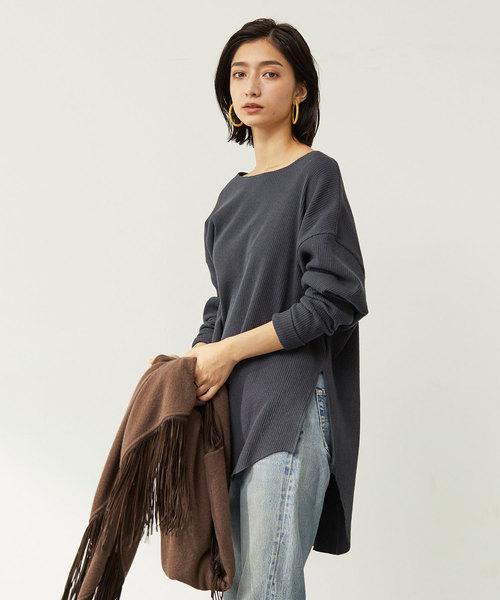 GALLARDAGALANTE(ガリャルダガランテ)の「バックボタンリブカットソー【オンラインストア限定商品】(Tシャツ/カットソー)」|チャコールグレー