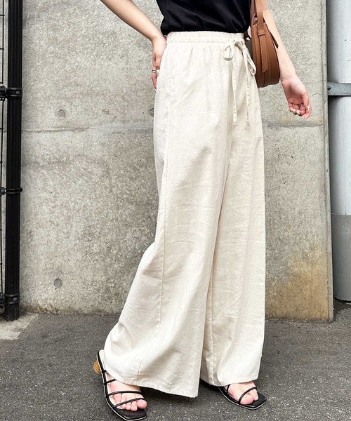 GeeRA(ジーラ)の「夏にぴったり!リネン入りワイドイージーパンツ(その他パンツ・レディース・カーキ/ブラック/モカ/ナチュラル/ブラウン/オレンジ/ブルー・MEDIUM/X-LARGE/SMALL/XX-LARGE/LARGE)」の4枚目の写真
