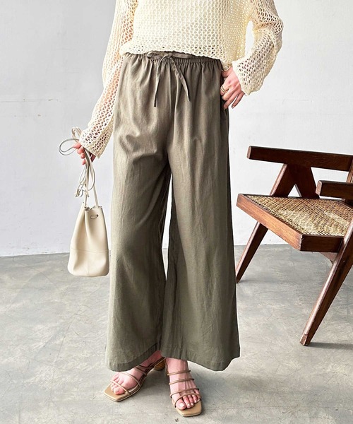 GeeRA(ジーラ)の「夏にぴったり!リネン入りワイドイージーパンツ(その他パンツ・レディース・カーキ/ブラック/モカ/ナチュラル/ブラウン/オレンジ/ブルー・MEDIUM/X-LARGE/SMALL/XX-LARGE/LARGE)」の5枚目の写真