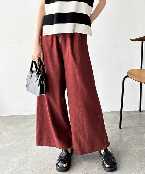 GeeRA(ジーラ)の「夏にぴったり!リネン入りワイドイージーパンツ(その他パンツ・レディース・カーキ/ブラック/モカ/ナチュラル/ブラウン/オレンジ/ブルー・MEDIUM/X-LARGE/SMALL/XX-LARGE/LARGE)」の7枚目の写真