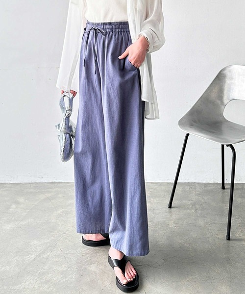 GeeRA(ジーラ)の「夏にぴったり!リネン入りワイドイージーパンツ(その他パンツ・レディース・カーキ/ブラック/モカ/ナチュラル/ブラウン/オレンジ/ブルー・MEDIUM/X-LARGE/SMALL/XX-LARGE/LARGE)」の6枚目の写真