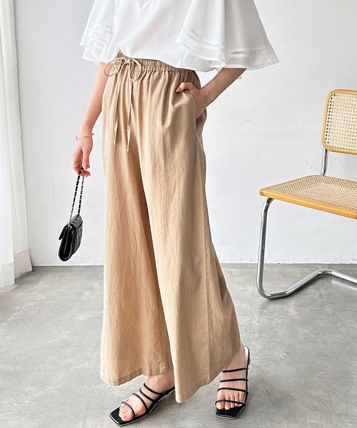 GeeRA(ジーラ)の「夏にぴったり!リネン入りワイドイージーパンツ(その他パンツ・レディース・カーキ/ブラック/モカ/ナチュラル/ブラウン/オレンジ/ブルー・MEDIUM/X-LARGE/SMALL/XX-LARGE/LARGE)」の3枚目の写真