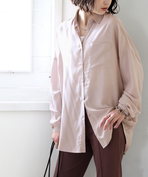 美品 lelill 日本製 切替 ワントーン 長袖 ミドル丈 ブラウス F 美品 lelill 日本製 切替 ワントーン 長袖 ミドル丈 ブラウス F