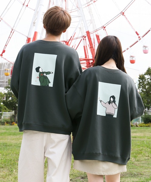 PairPair(ペアペア)の「きゅん撃ち合わせ絵スウェット(ユニセックス)(スウェット・レディース・カーキ/ブラウン/ベージュ/ブラウン系その他/ベージュ系その他/ブラック系その他/スミクロ/グリーン系その他・FREE)」の1枚目の写真