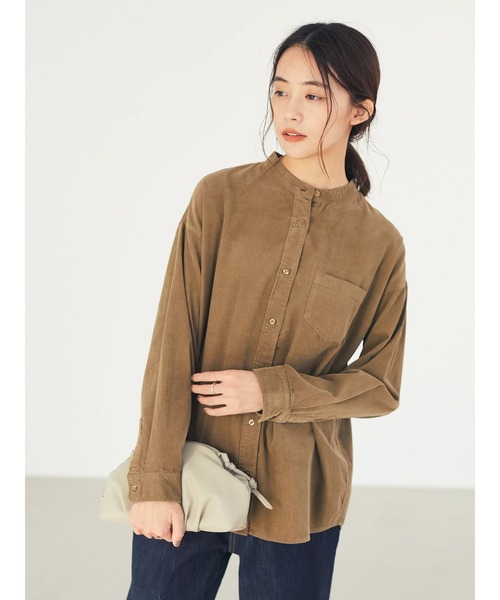 CRAFT STANDARD BOUTIQUE(クラフトスタンダードブティック)の「バンドカラー細コーデュロイシャツ●*(シャツ/ブラウス・レディース・ベージュ/ネイビー/キャメル/アイボリー・M/L)」の4枚目の写真