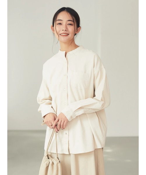 CRAFT STANDARD BOUTIQUE(クラフトスタンダードブティック)の「バンドカラー細コーデュロイシャツ●*(シャツ/ブラウス・レディース・ベージュ/ネイビー/キャメル/アイボリー・M/L)」の2枚目の写真