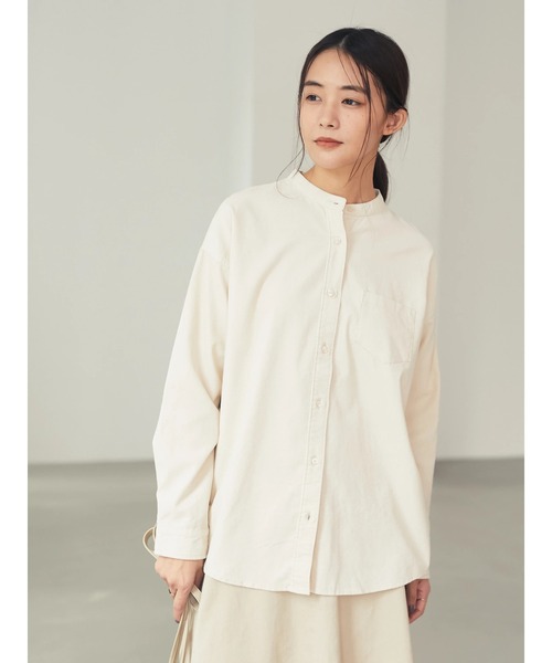 CRAFT STANDARD BOUTIQUE(クラフトスタンダードブティック)の「バンドカラー細コーデュロイシャツ●*(シャツ/ブラウス・レディース・ベージュ/ネイビー/キャメル/アイボリー・M/L)」の7枚目の写真