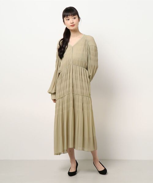 【美品】セルフォード マジョリカプリーツロングワンピース Aライン フレア 長袖 美品】セルフォード マジョリカプリーツロングワンピース A