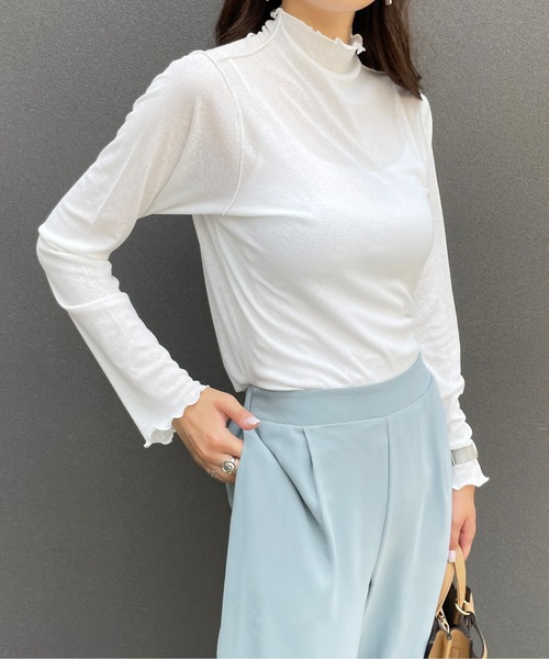 Meli rich（メリーリッチ）の「程よい透け感。プチハイネックシアープルオーバー（Tシャツ/カットソー・レディース・ブラック/アイボリー/ブルー/オフホワイト/ブラック系その他・FREE/MEDIUM）」の14枚目の写真