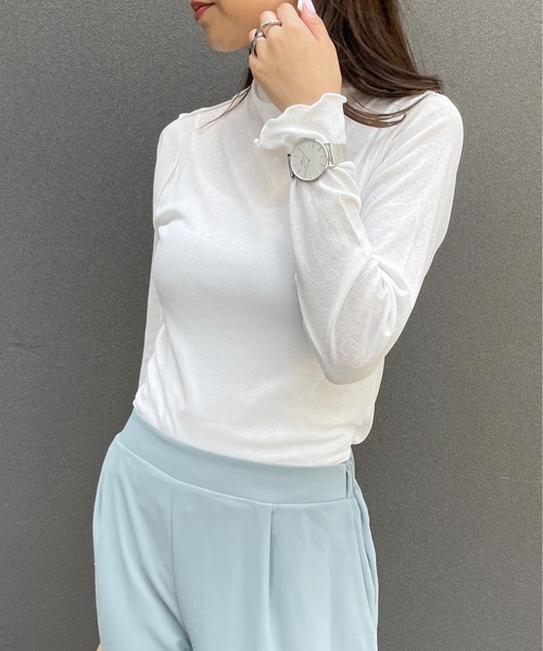 Meli rich（メリーリッチ）の「程よい透け感。プチハイネックシアープルオーバー（Tシャツ/カットソー・レディース・ブラック/アイボリー/ブルー/オフホワイト/ブラック系その他・FREE/MEDIUM）」の15枚目の写真