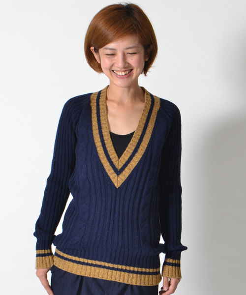 AMERICAN RAG CIE(アメリカンラグシー)の「【オンライン限定】深Vチルデンニット/209-LAN-L142W-B3806(ニット/セーター・レディース・オフホワイト/グレー/ネイビー・FREE)」の3枚目の写真