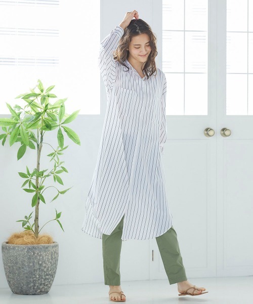 Willful by lipstar（ウィルフル バイ リップスター）の「バックベルトストライプシャツワンピース（ワンピース・レディース・ダークベージュ/パープル系その他/アイボリー・M）」の9枚目の写真