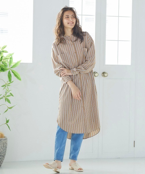 Willful by lipstar（ウィルフル バイ リップスター）の「バックベルトストライプシャツワンピース（ワンピース・レディース・ダークベージュ/パープル系その他/アイボリー・M）」の18枚目の写真