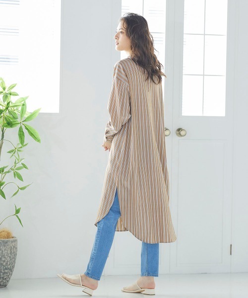 Willful by lipstar（ウィルフル バイ リップスター）の「バックベルトストライプシャツワンピース（ワンピース・レディース・ダークベージュ/パープル系その他/アイボリー・M）」の10枚目の写真