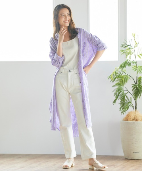 Willful by lipstar（ウィルフル バイ リップスター）の「バックベルトストライプシャツワンピース（ワンピース・レディース・ダークベージュ/パープル系その他/アイボリー・M）」の12枚目の写真