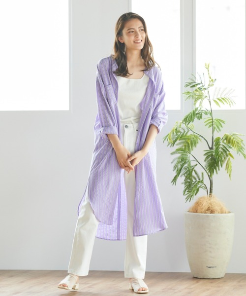 Willful by lipstar（ウィルフル バイ リップスター）の「バックベルトストライプシャツワンピース（ワンピース・レディース・ダークベージュ/パープル系その他/アイボリー・M）」の16枚目の写真