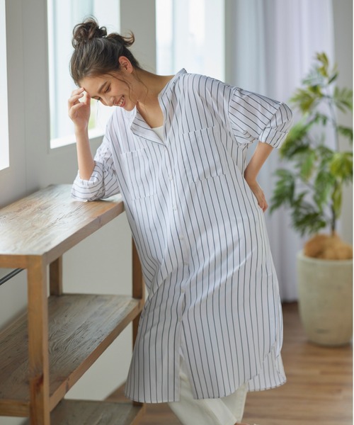 Willful by lipstar（ウィルフル バイ リップスター）の「バックベルトストライプシャツワンピース（ワンピース・レディース・ダークベージュ/パープル系その他/アイボリー・M）」の11枚目の写真