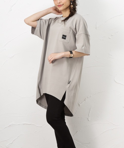 KANGOL(カンゴール)の「KANGOL カンゴール ポケット付き コクーンシルエットチュニック(Tシャツ/カットソー・レディース・ライトグレー/チャコール/ホワイト・フリー)」の20枚目の写真