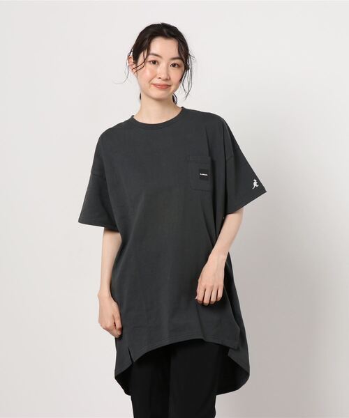 KANGOL(カンゴール)の「KANGOL カンゴール ポケット付き コクーンシルエットチュニック(Tシャツ/カットソー・レディース・ライトグレー/チャコール/ホワイト・フリー)」の7枚目の写真
