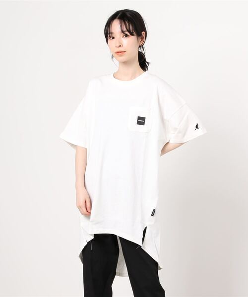KANGOL(カンゴール)の「KANGOL カンゴール ポケット付き コクーンシルエットチュニック(Tシャツ/カットソー・レディース・ライトグレー/チャコール/ホワイト・フリー)」の6枚目の写真