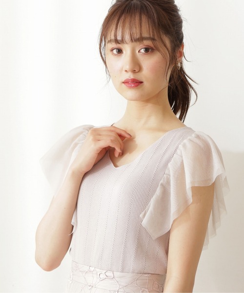 PROPORTION BODY DRESSING（プロポーションボディドレッシング）の「【堀田茜さん着用 美人百花6月号 掲載商品】チュールスリーブニット / 1211270500（ニット/セーター・レディース・グレー/ダークグレー/ワイン・FREE）」の2枚目の写真