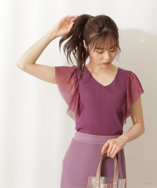 PROPORTION BODY DRESSING（プロポーションボディドレッシング）の「【堀田茜さん着用 美人百花6月号 掲載商品】チュールスリーブニット / 1211270500（ニット/セーター・レディース・グレー/ダークグレー/ワイン・FREE）」の3枚目の写真