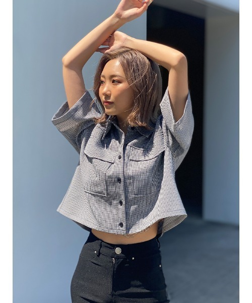 ENVYM（アンビー）の「ステッチＳＨＯＲＴ ＳＨ（シャツ/ブラウス・レディース・ホワイト/チェック・FREE）」の2枚目の写真