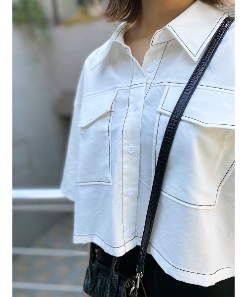 ENVYM（アンビー）の「ステッチＳＨＯＲＴ ＳＨ（シャツ/ブラウス・レディース・ホワイト/チェック・FREE）」の10枚目の写真